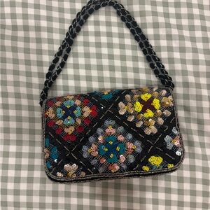 Anthropologie Black and Blue Quilted Shoulder Bag